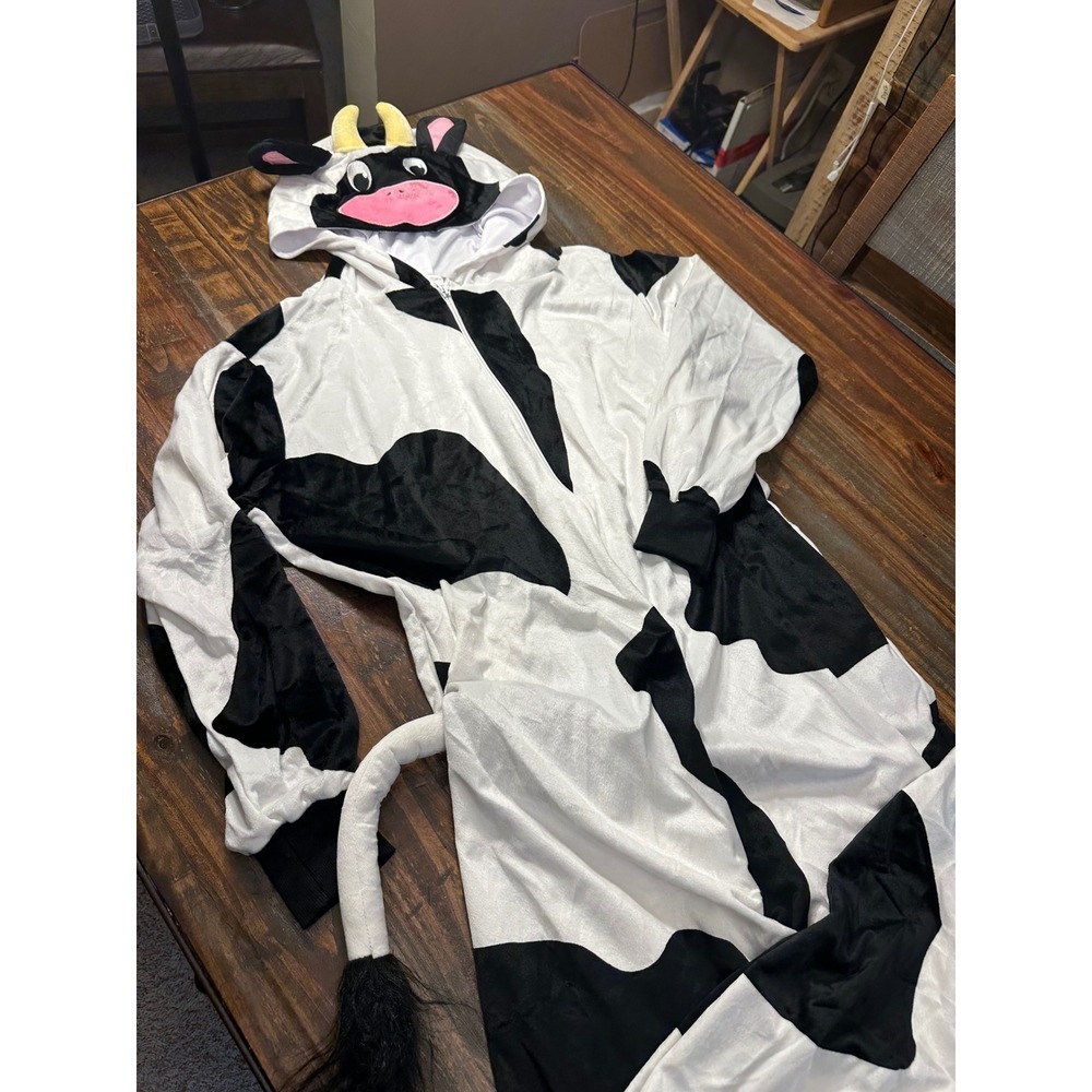 Spirit Cow Costume Jumpsuit‎ with Hood and Tail Halloween Cosplay Adult  S/M